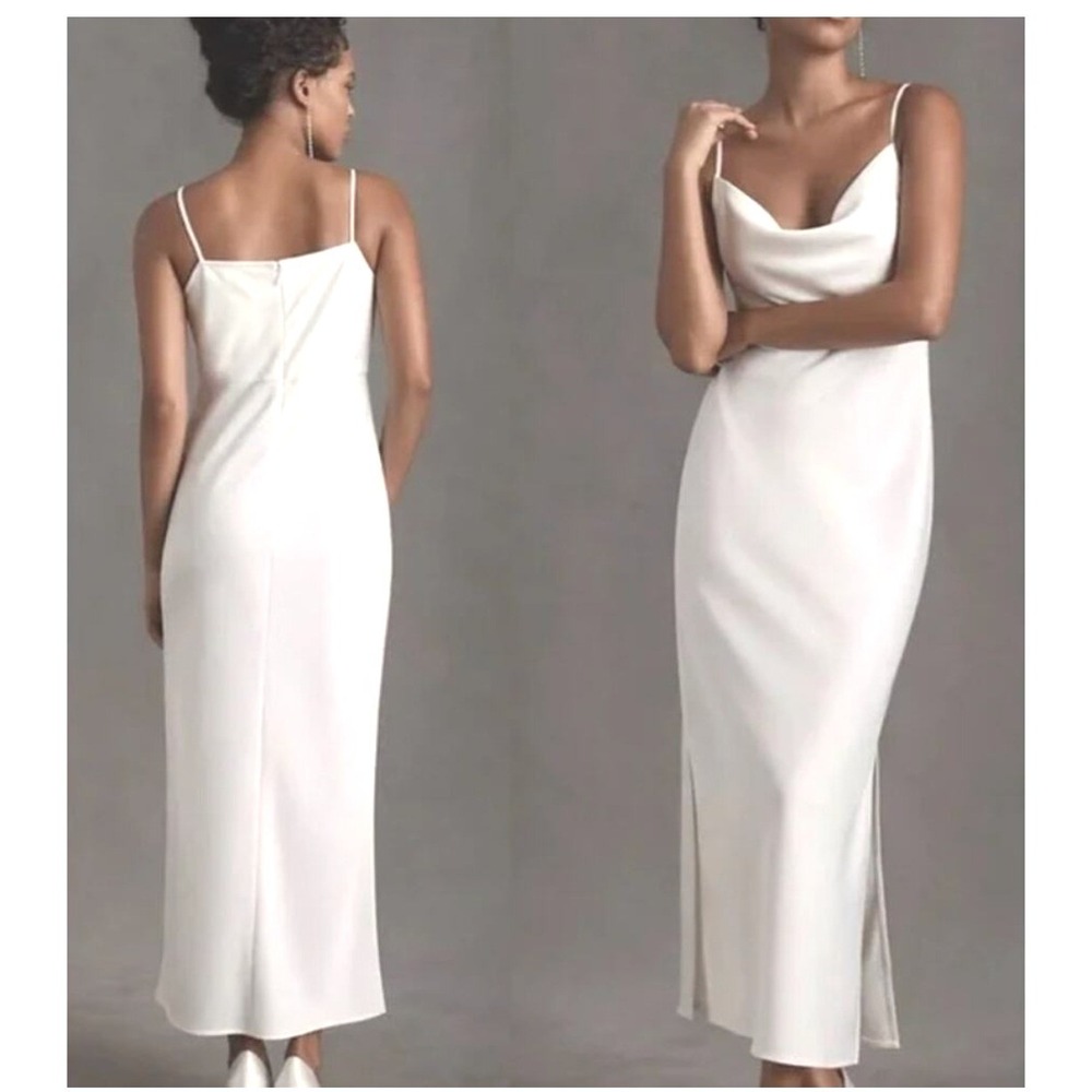 Sachin & Babi Midi Dress Womens 14 Ivory Cowl Neck Elegant Cocktail Slit